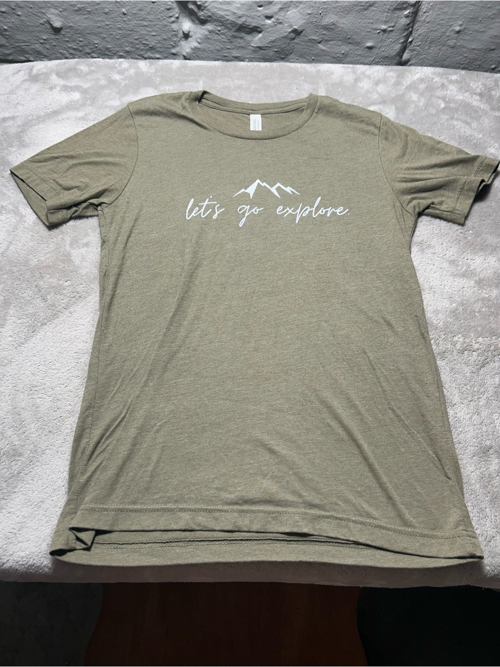 Bella Canvas Olive 'let's go explore' Mountain Graphic Tee